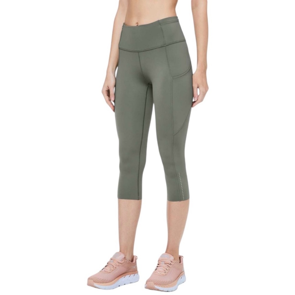 Lululemon Fast & Free Crop II 19” Nulux Grey Sage High Rise Running Leggings 6